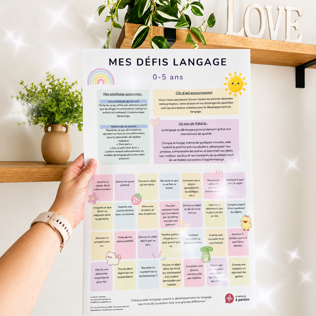Mes défis langage – Affiche éducative 0 à 5 ans