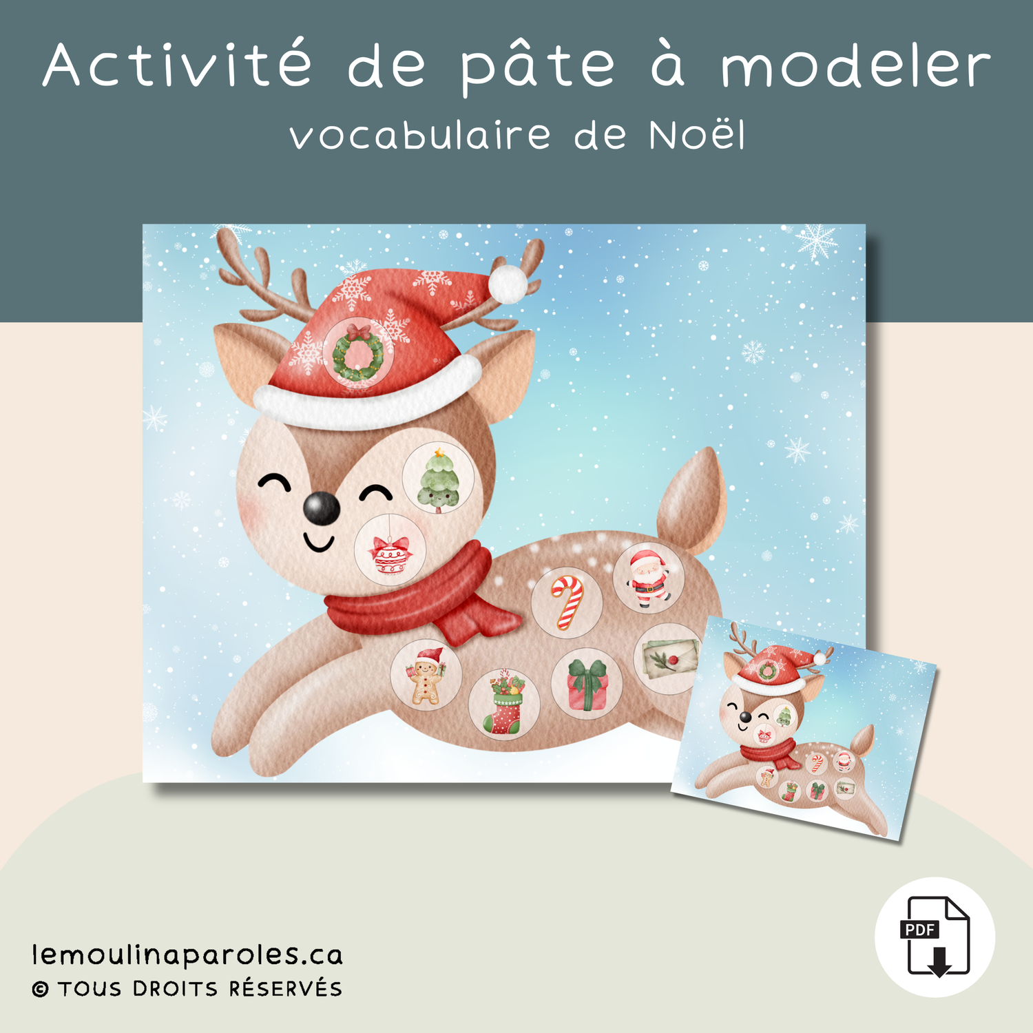 Renne à laver - vocabulaire de Noël