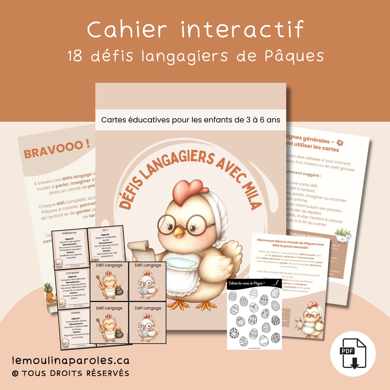 Cahier de stimulation du langage de Pâques pour enfants de 3 à 6 ans