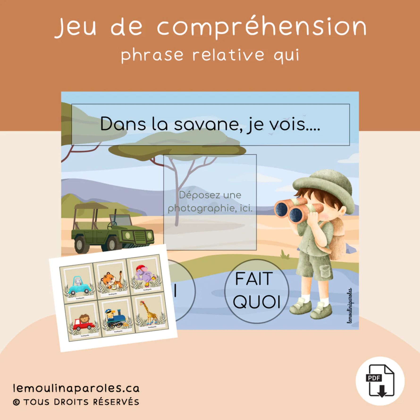 Jeu bingo animaux savane enfant langage