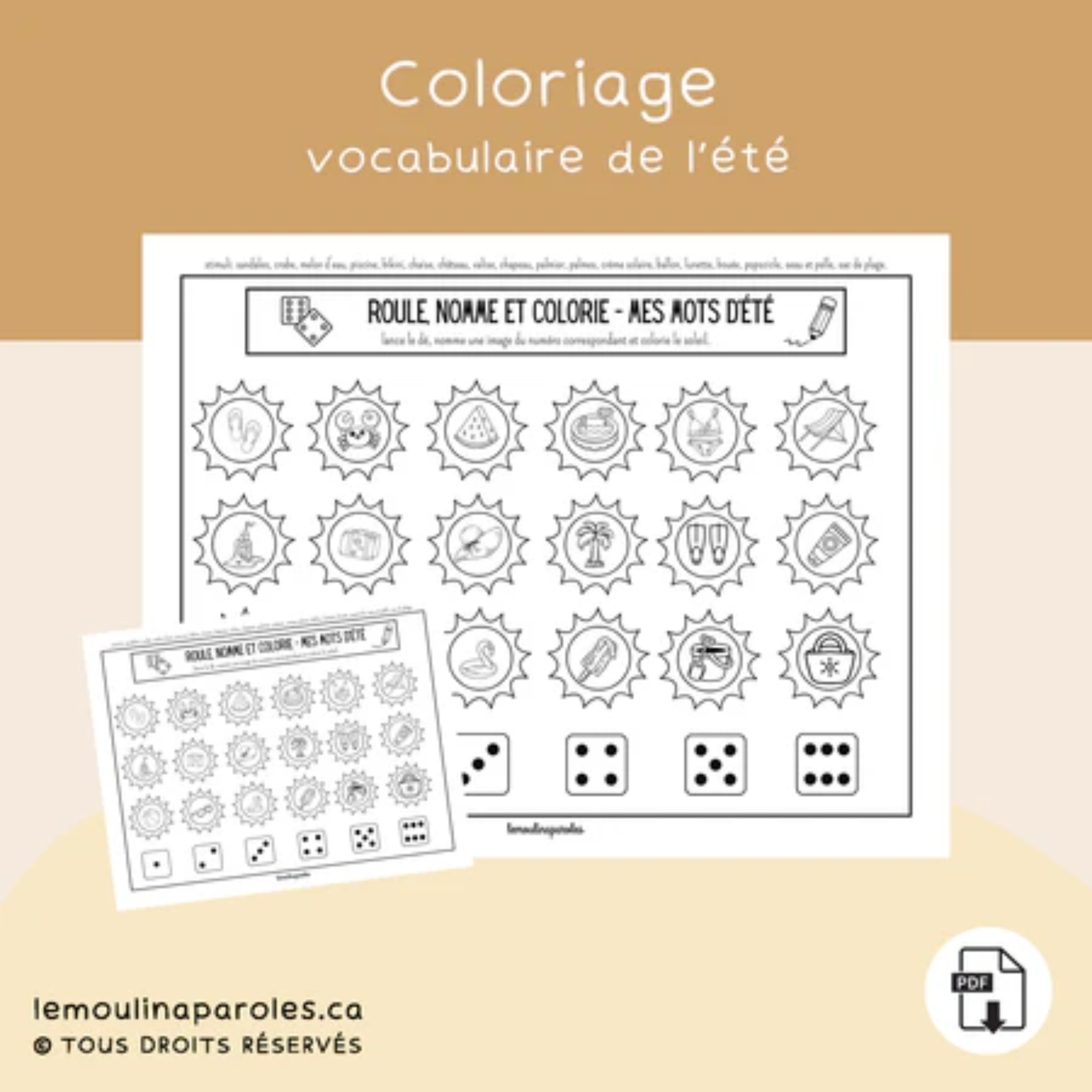 Activités imprimables de stimulation du langage sur le thème de l’été pour enfants de 3 à 8 ans.