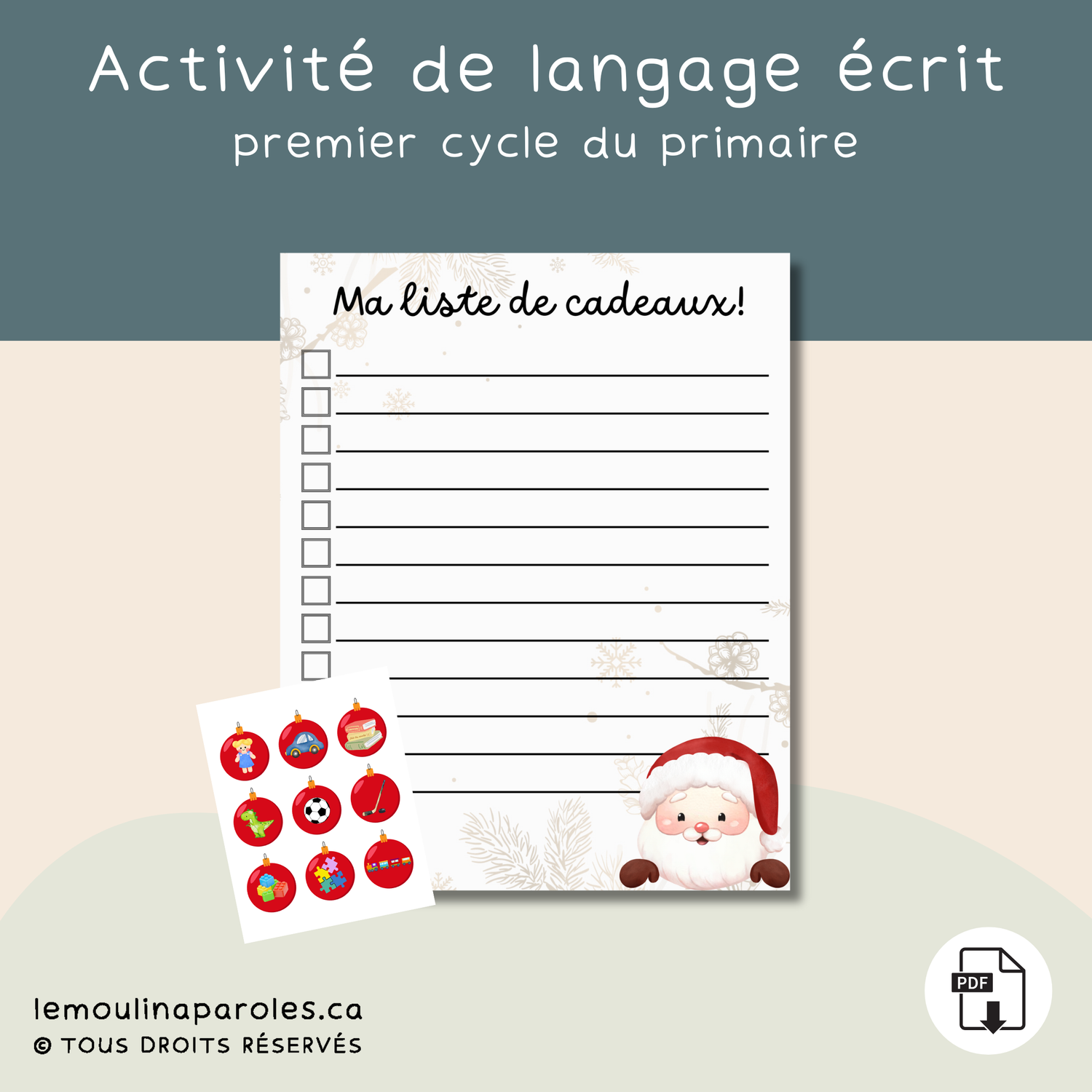 Ma liste de cadeaux - 1er cycle - écriture spontanée