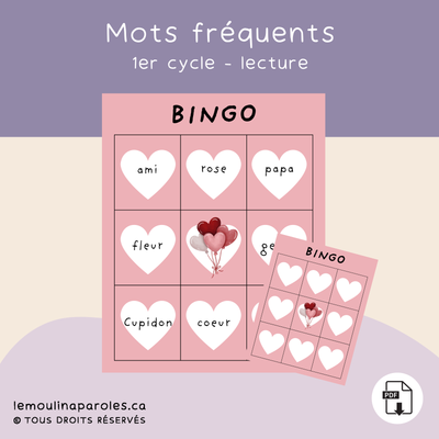 Bingo des mots - St-Valentin - 1er cycle - lecture