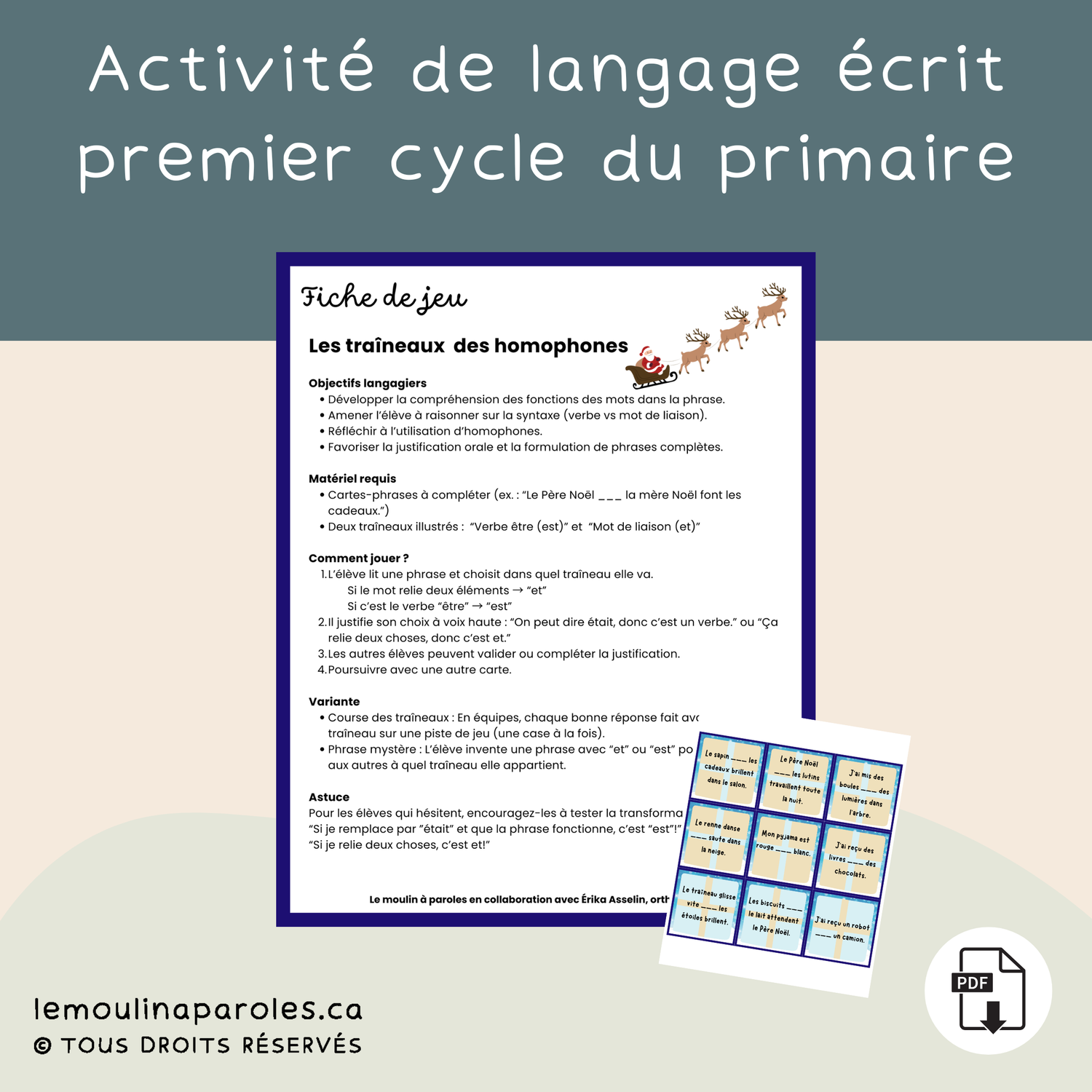 Le traîneau des homophones - ET/EST - 1er cycle