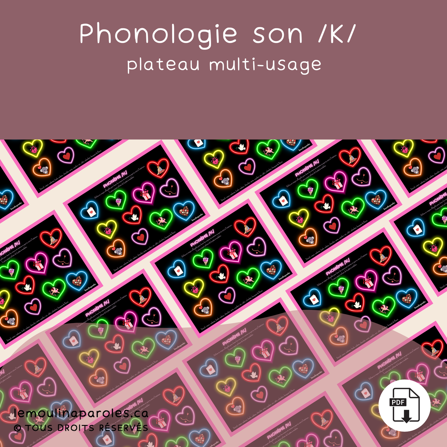 Coeurs néons - phonème /K/