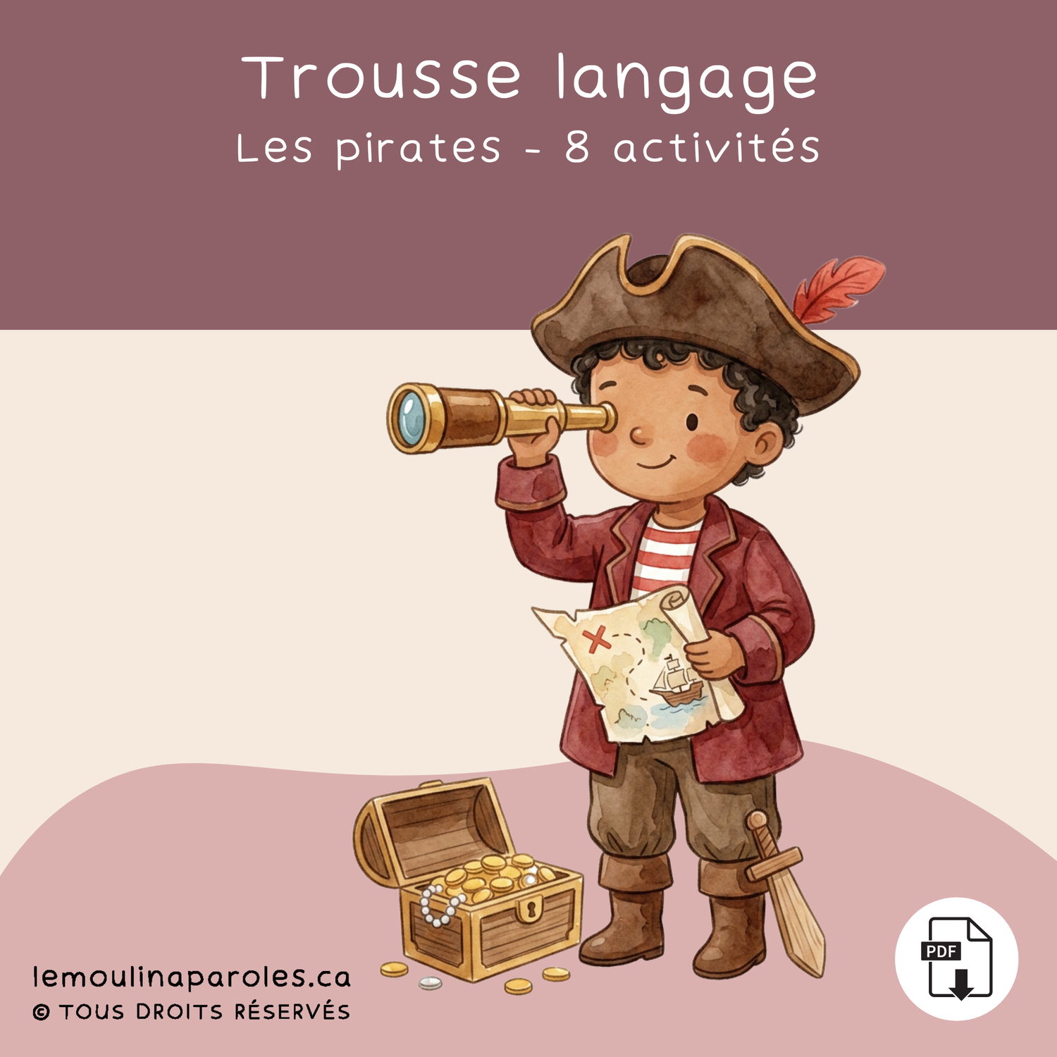 Trousse langage thème pirates pour enfants préscolaires avec activités éducatives imprimables