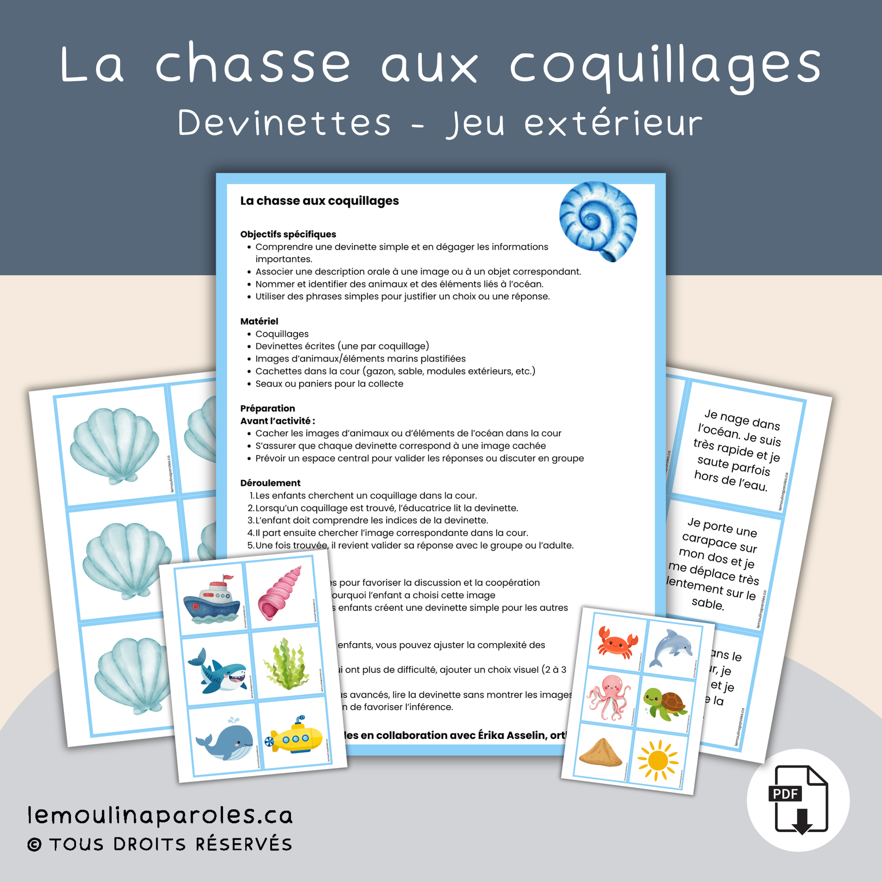 Trousse langage sous l’océan avec activités extérieures pour stimuler le langage chez les enfants préscolaires – Le Moulin à Paroles