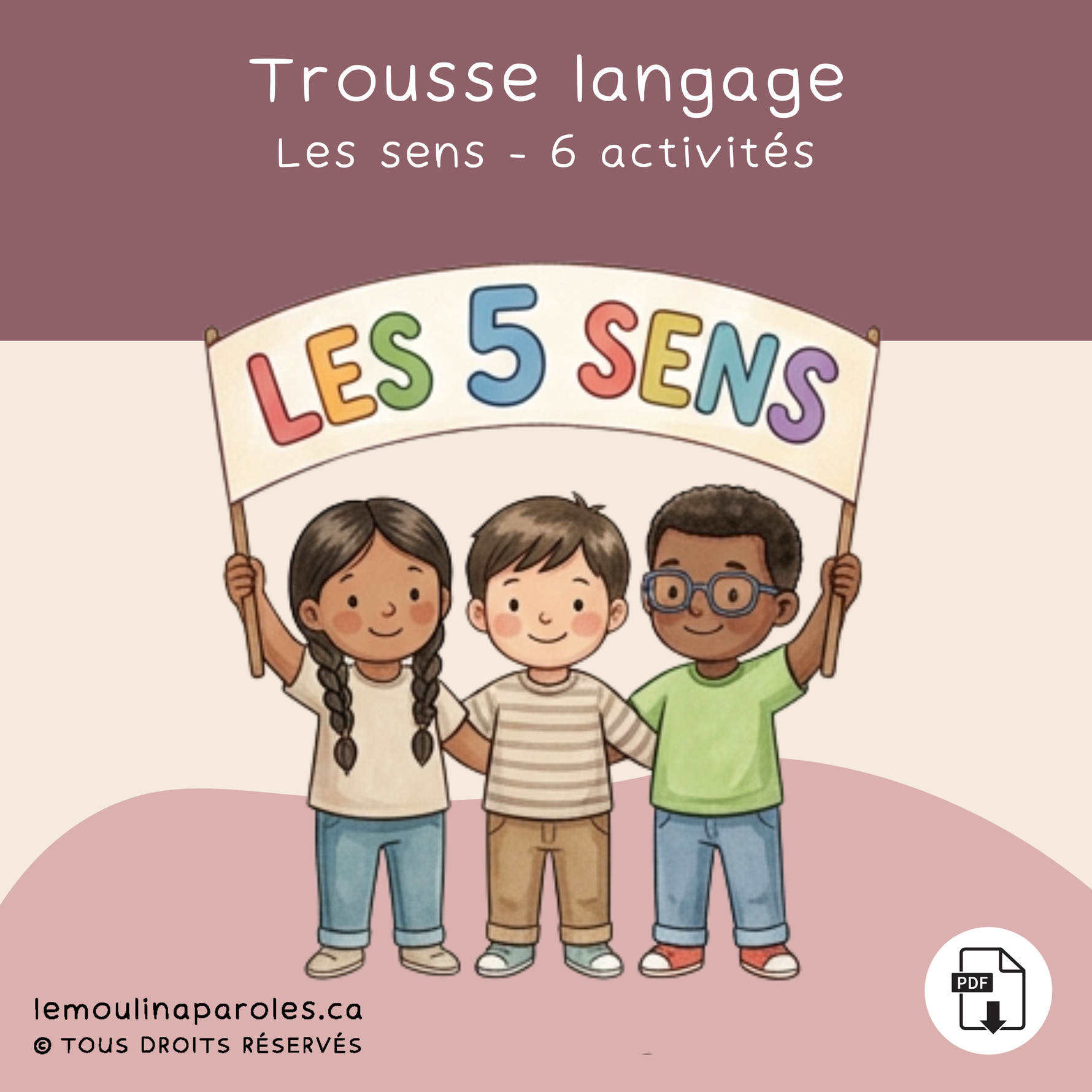 Trousse langage enfants les 5 sens avec activités éducatives PDF incluant jeux d’association, phrases et vocabulaire