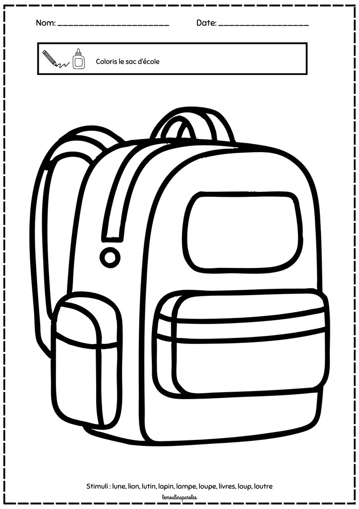 Bricolage mon sac d'école - son /L/ initial | Le Moulin à Paroles