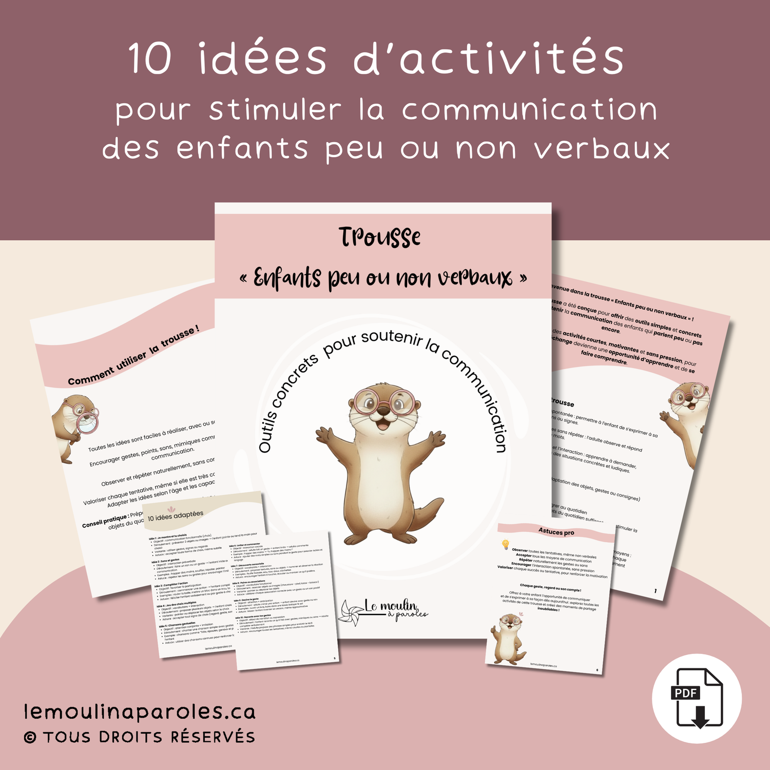 Couverture de la trousse d’idées d’activités pour enfants peu ou non verbaux – PDF éducatif Le Moulin à Paroles