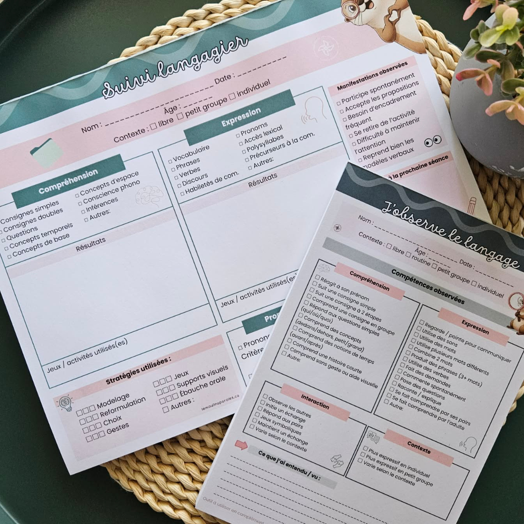 Ensemble blocs-notes langage enfant observation et suivi outil professionnel éducatrice orthophoniste