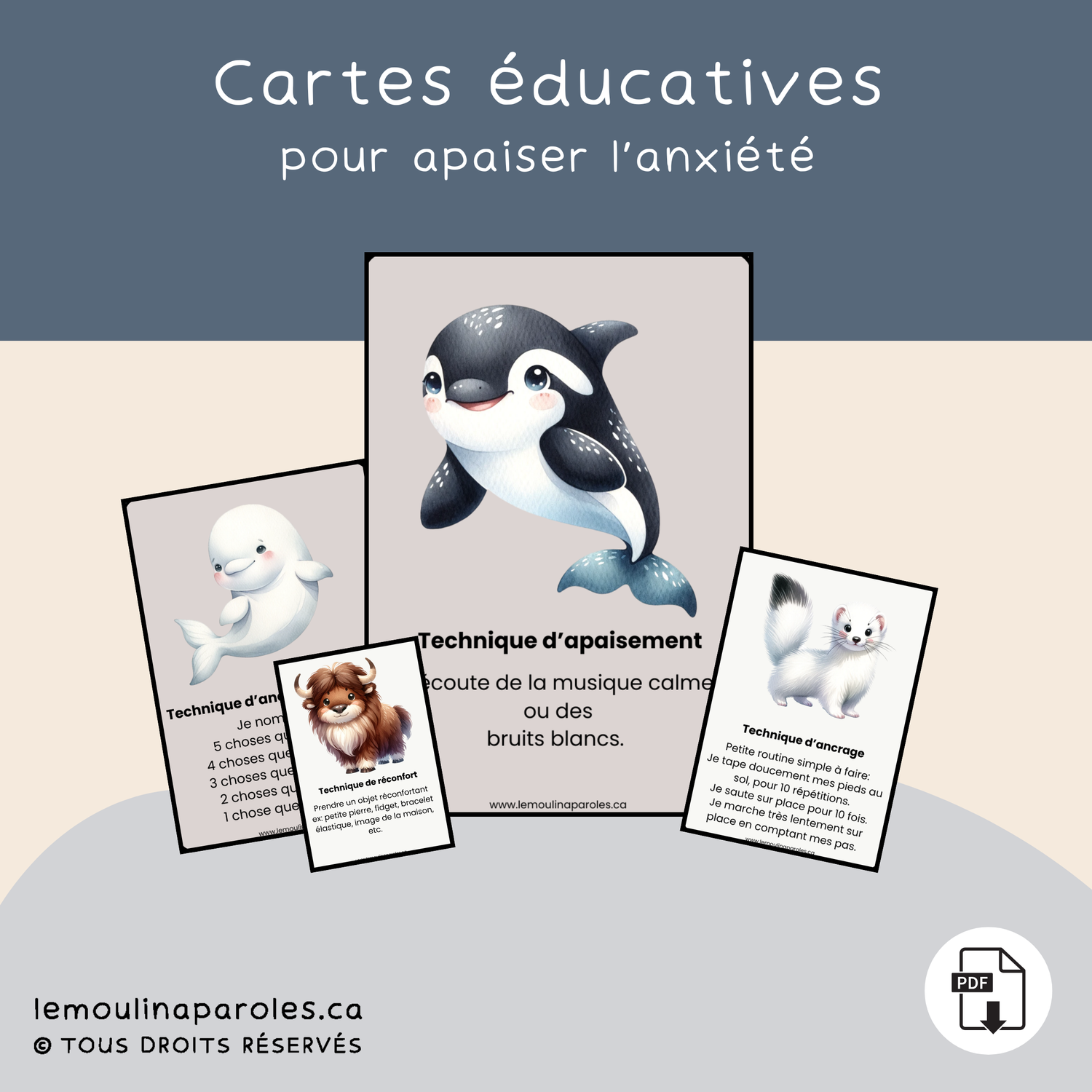 Cartes d’apaisement pour enfants – Monde polaire, illustration douce et calme 