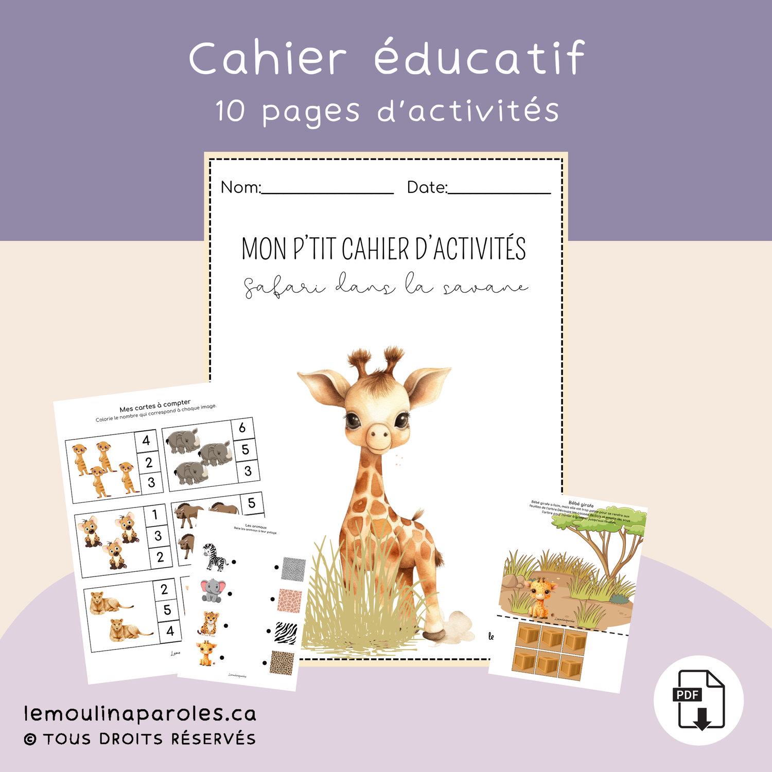 Cahier d'activités - safari dans la savane