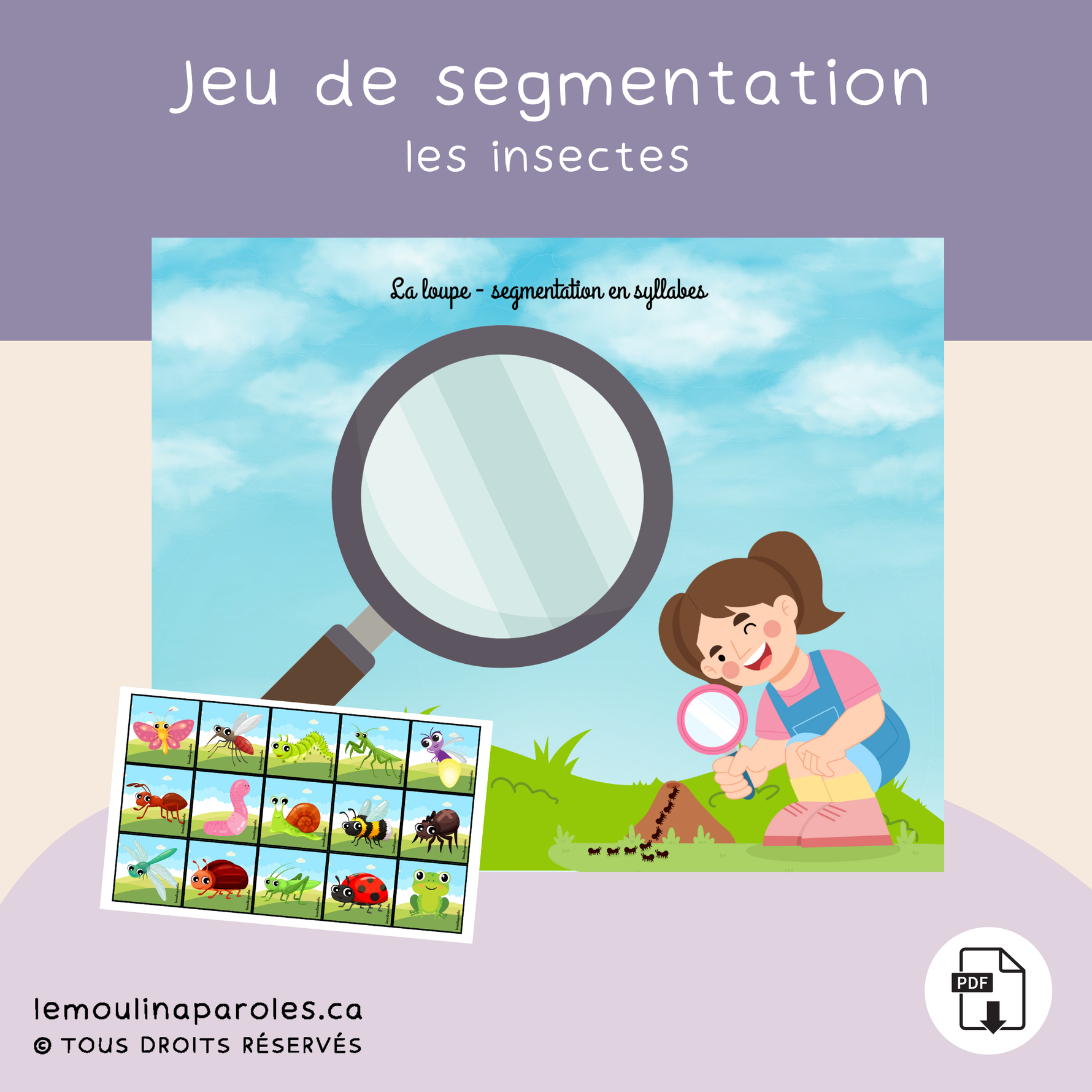 Ajoutez une activité ludique à vos interventions avec ce jeu éducatif de segmentation syllabique sur le thème des insectes. 