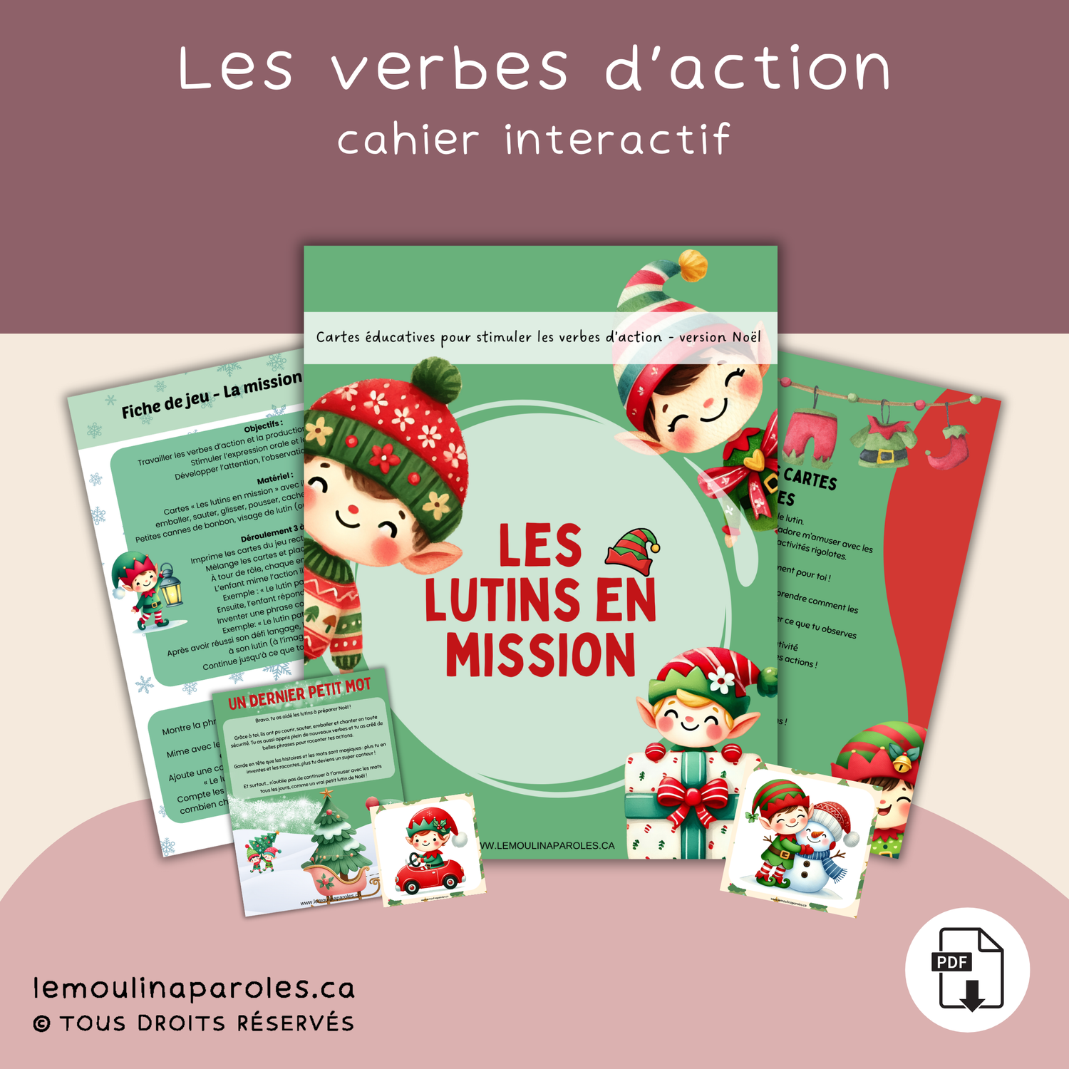Cartes éducatives “Léo le Lutin” – Apprendre les verbes d’action en s’amusant