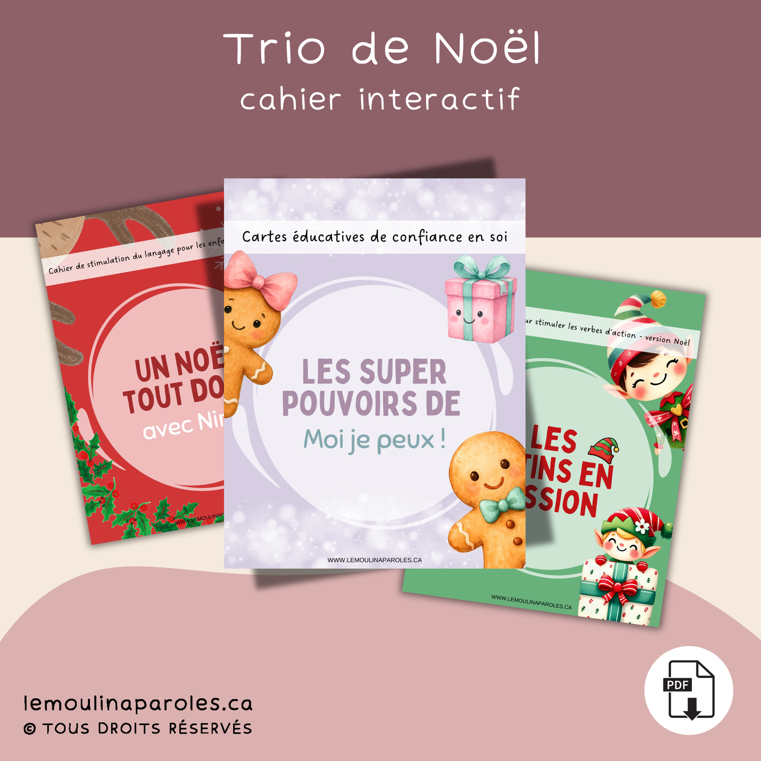 🎄 Trio de Noël – 3 cahiers éducatifs pour enfants | Stimulation du langage, confiance en soi et jeux de Noël 🎄