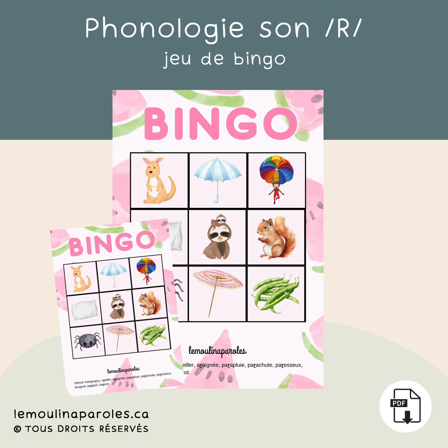 Bingo du /R/ médiane avec mots polysyllabiques