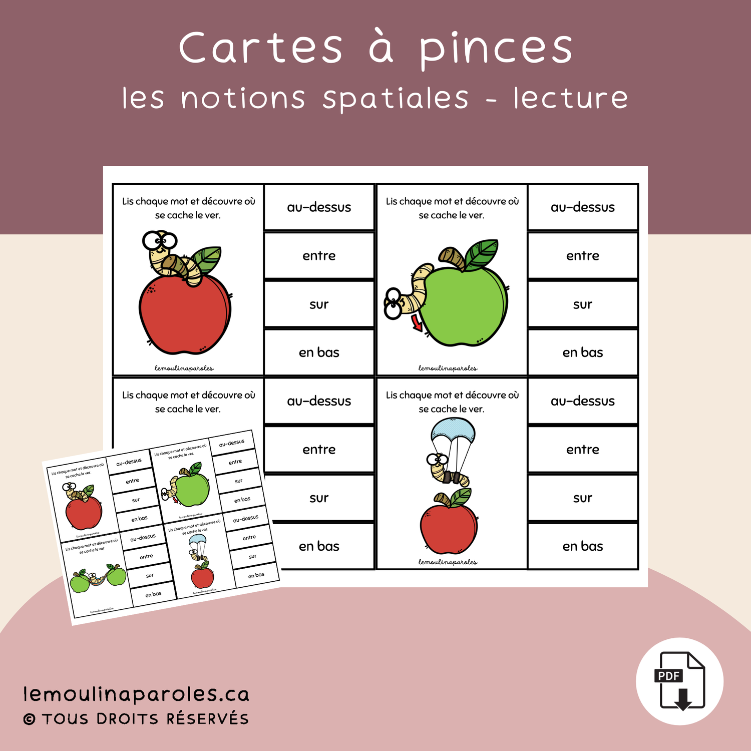 Cartes à pincer - les notions spatiales du ver