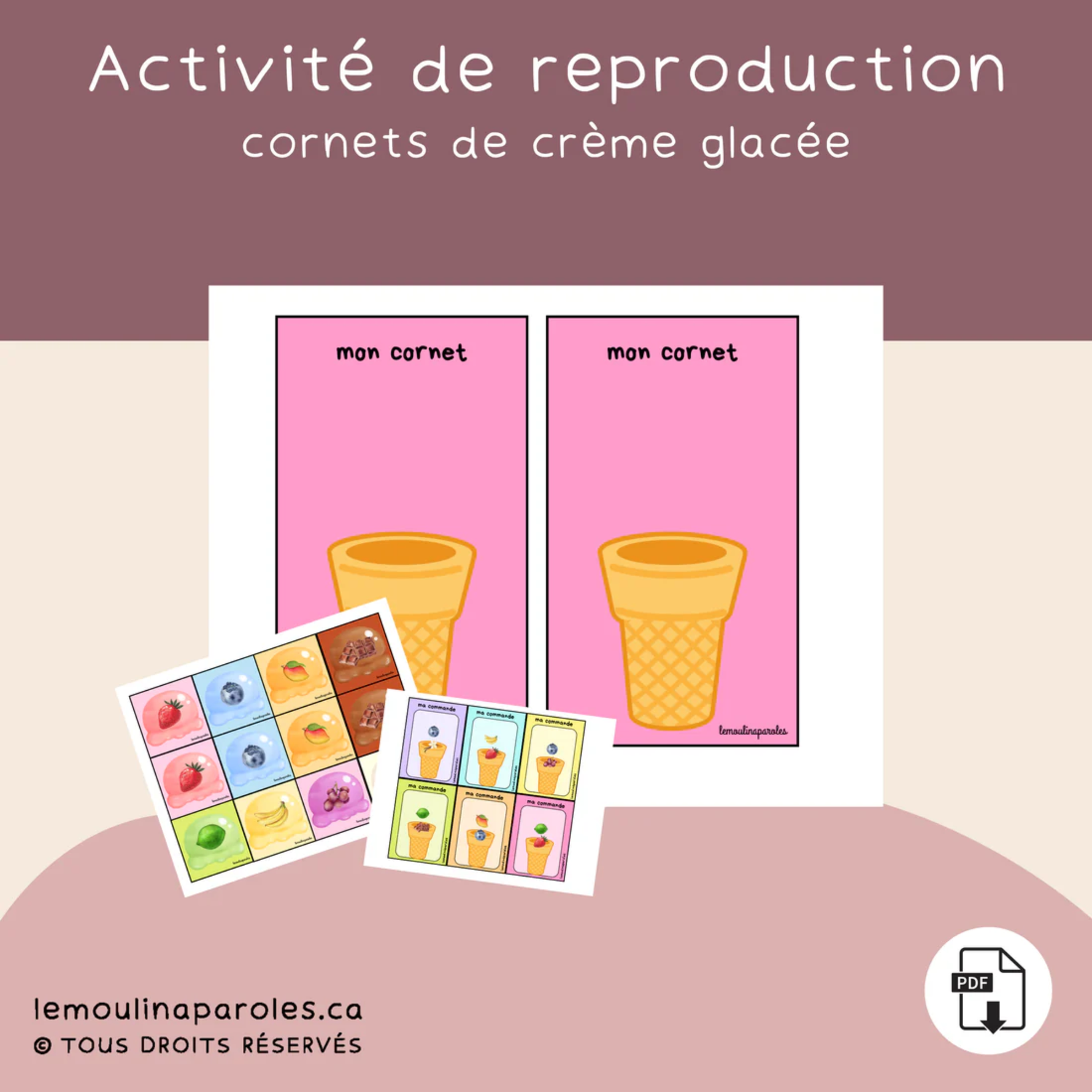 Jeu éducatif langage préscolaire thème crème glacée