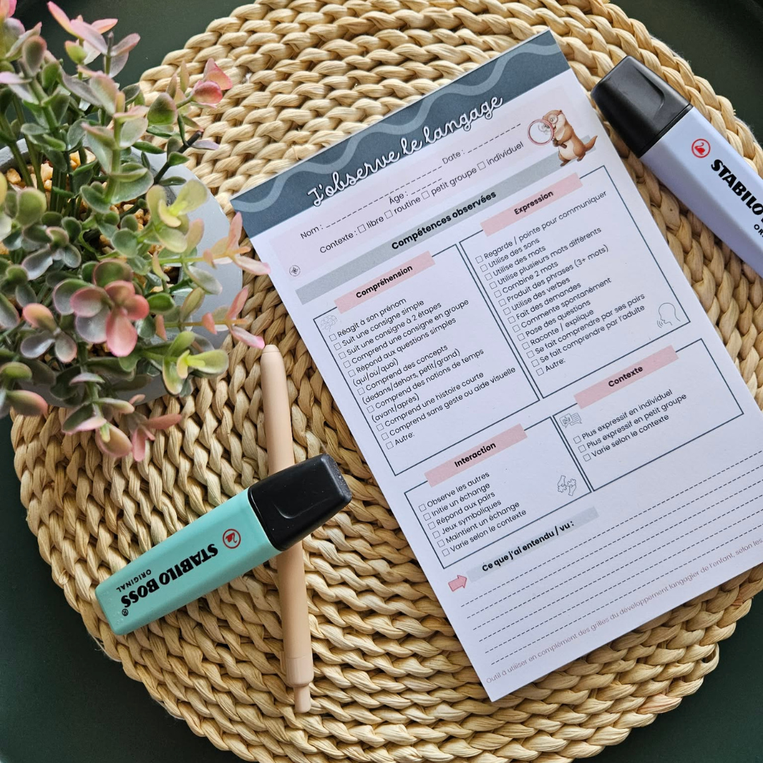 Bloc-notes observation du langage enfant éducatrice orthophoniste outil professionnel 50 pages imprimé Québec