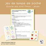 Jeu de lampe de poche sur les sons finaux thème jardin pour enfants.