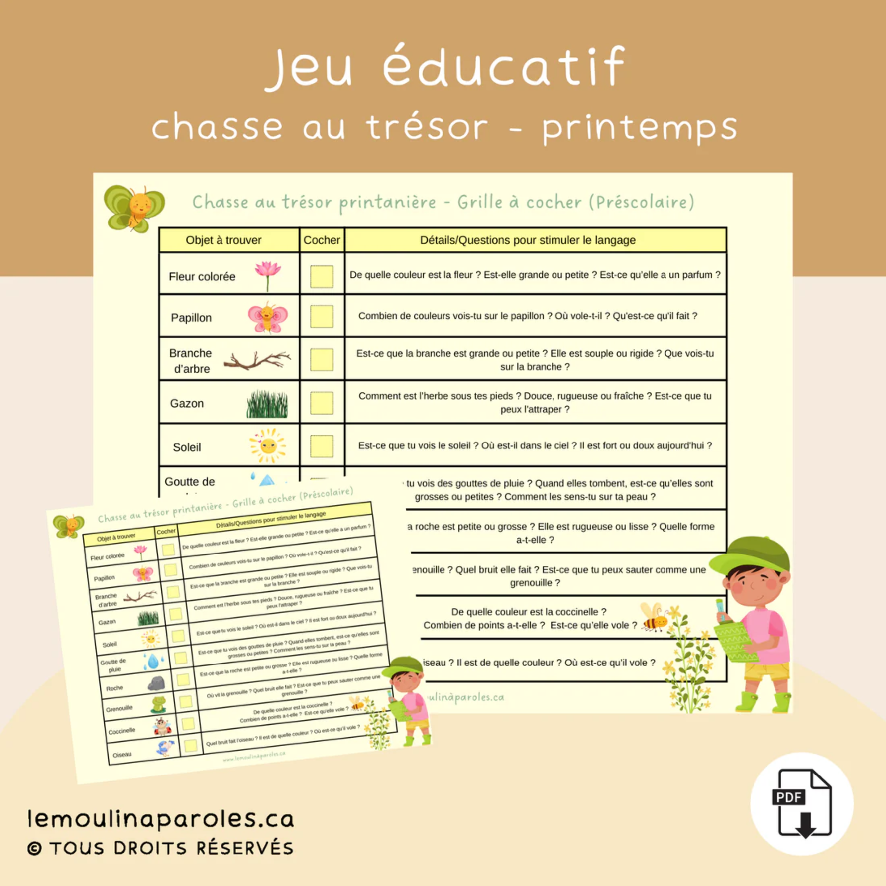 Activité langage préscolaire thème printemps imprimable