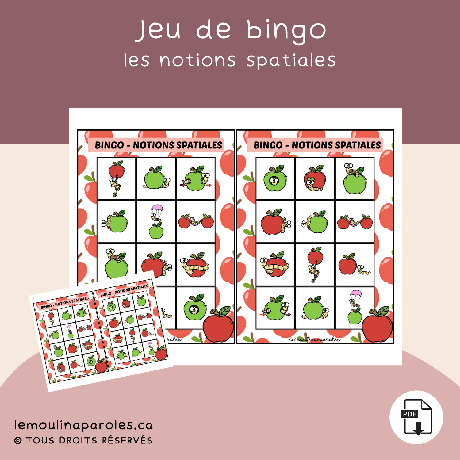 Bingo - les notions spatiales du ver