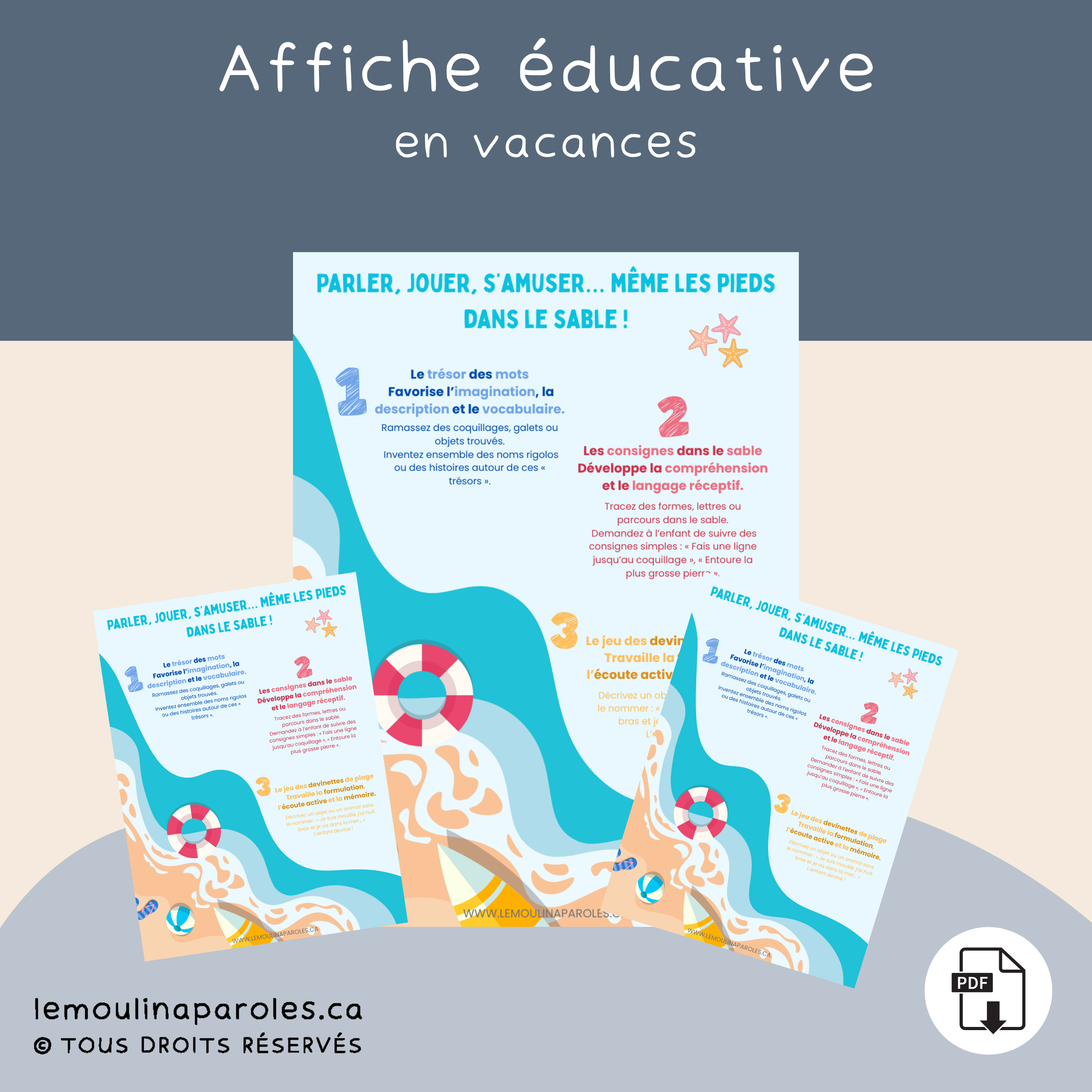 Affiche – 3 astuces pour stimuler le langage à la plage