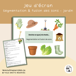 Trousse de conscience phonologique thème jardin pour enfants de 5 à 7 ans avec 8 jeux éducatifs sur les sons, syllabes et la prélecture.