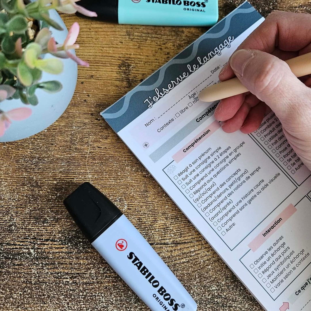 Bloc-notes observation du langage enfant éducatrice orthophoniste outil professionnel 50 pages imprimé Québec