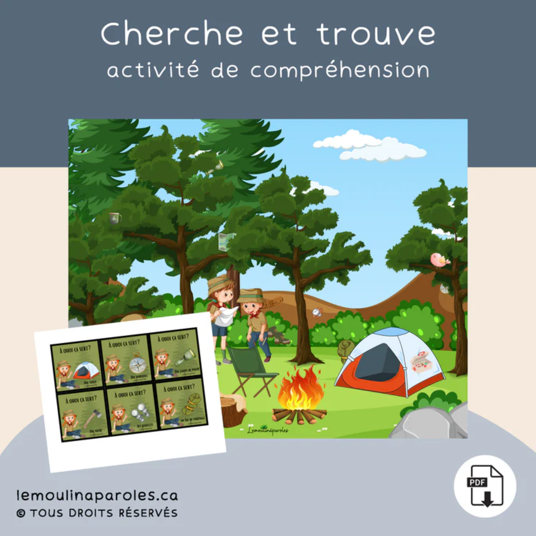 Jeux éducatifs vocabulaire camping enfant