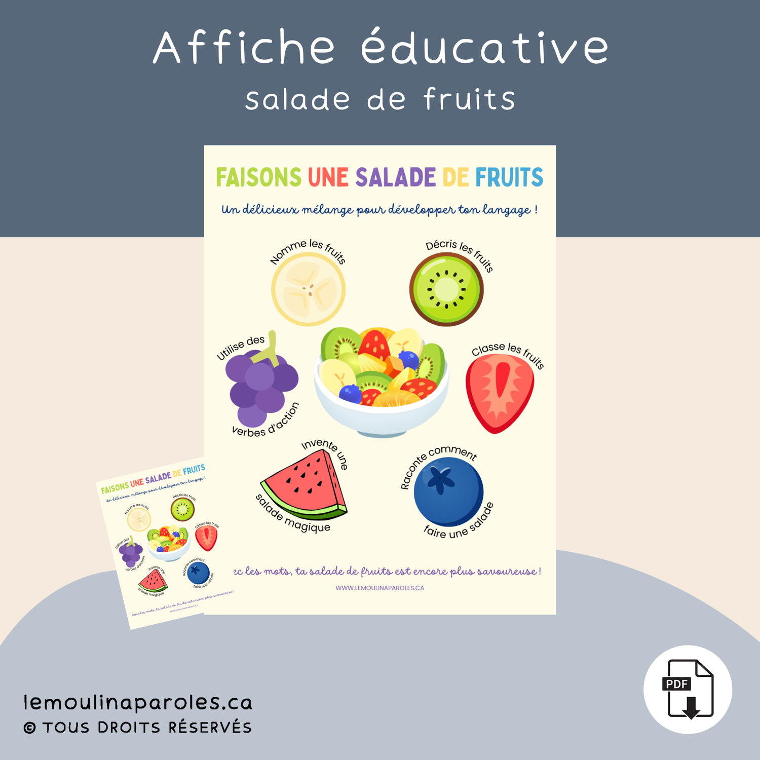 Affiche Salade de fruits – Colorée, ludique et éducative !