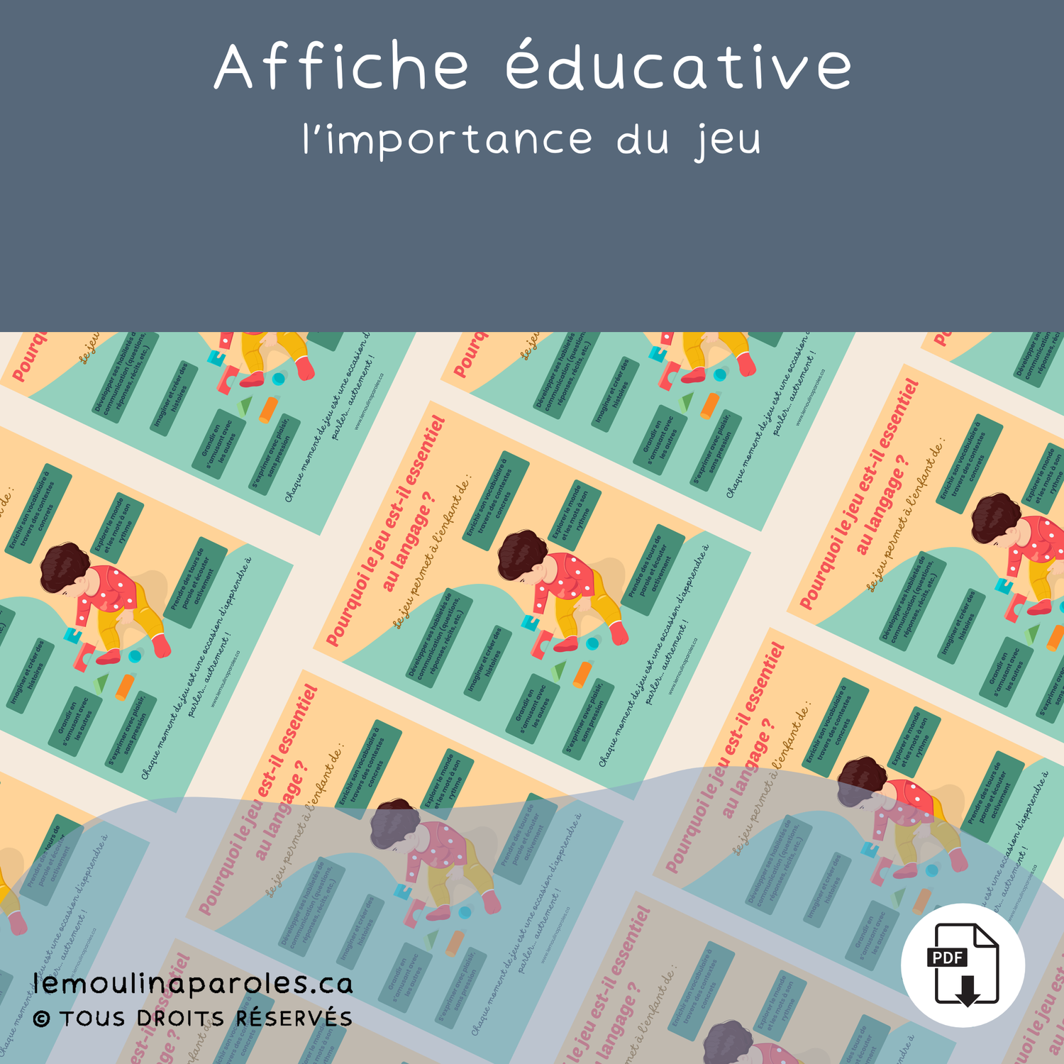 Affiche éducative « Le jeu permet à l’enfant de…