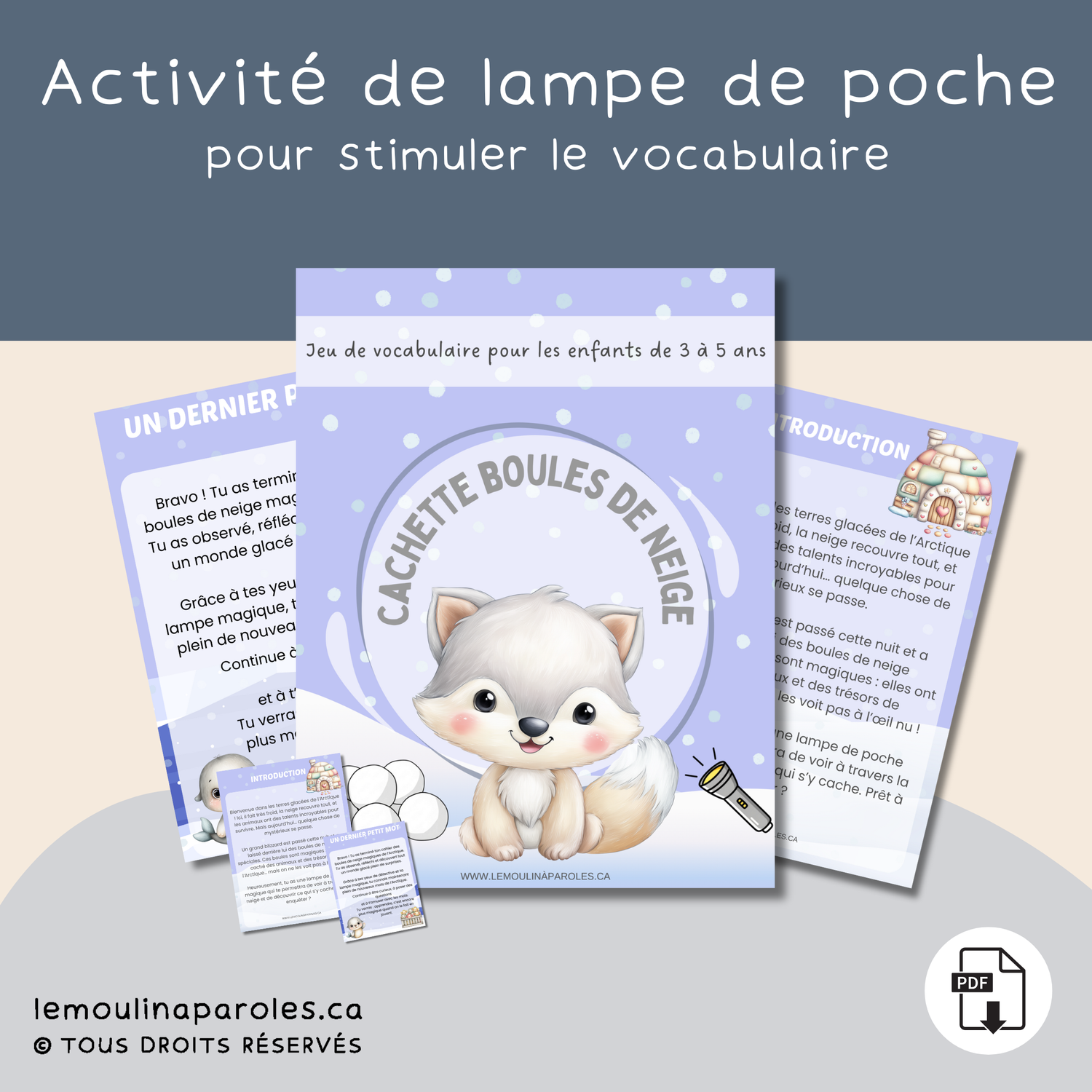 eu éducatif Cachette boules de neige – apprendre vocabulaire Arctique enfants