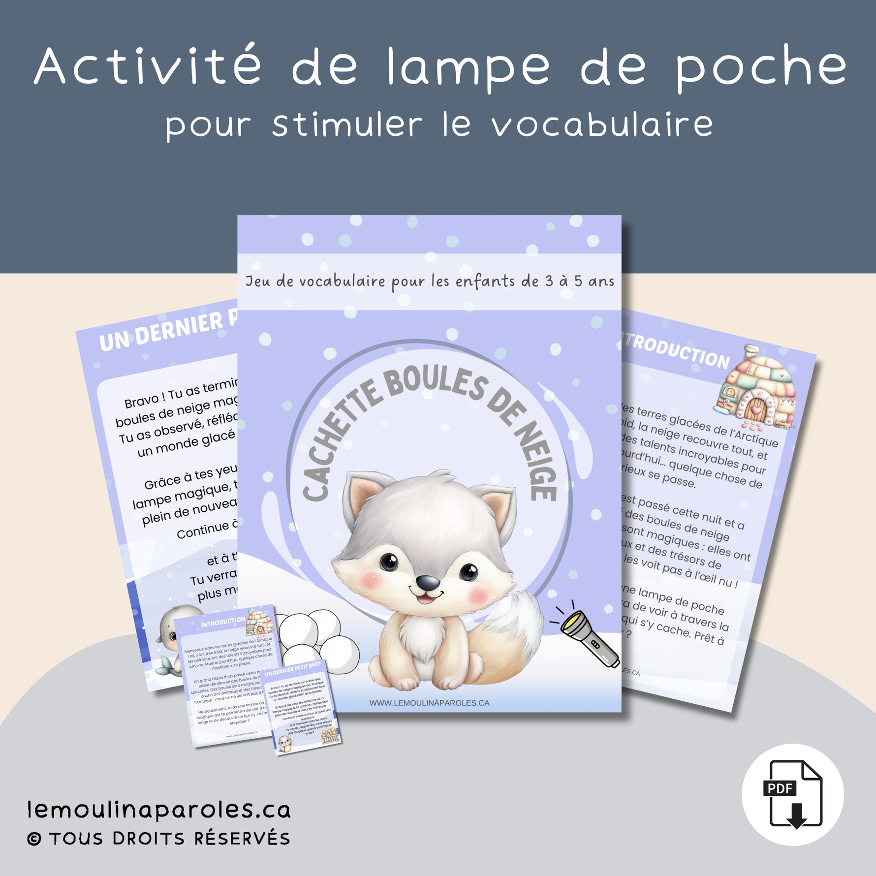eu éducatif Cachette boules de neige – apprendre vocabulaire Arctique enfants