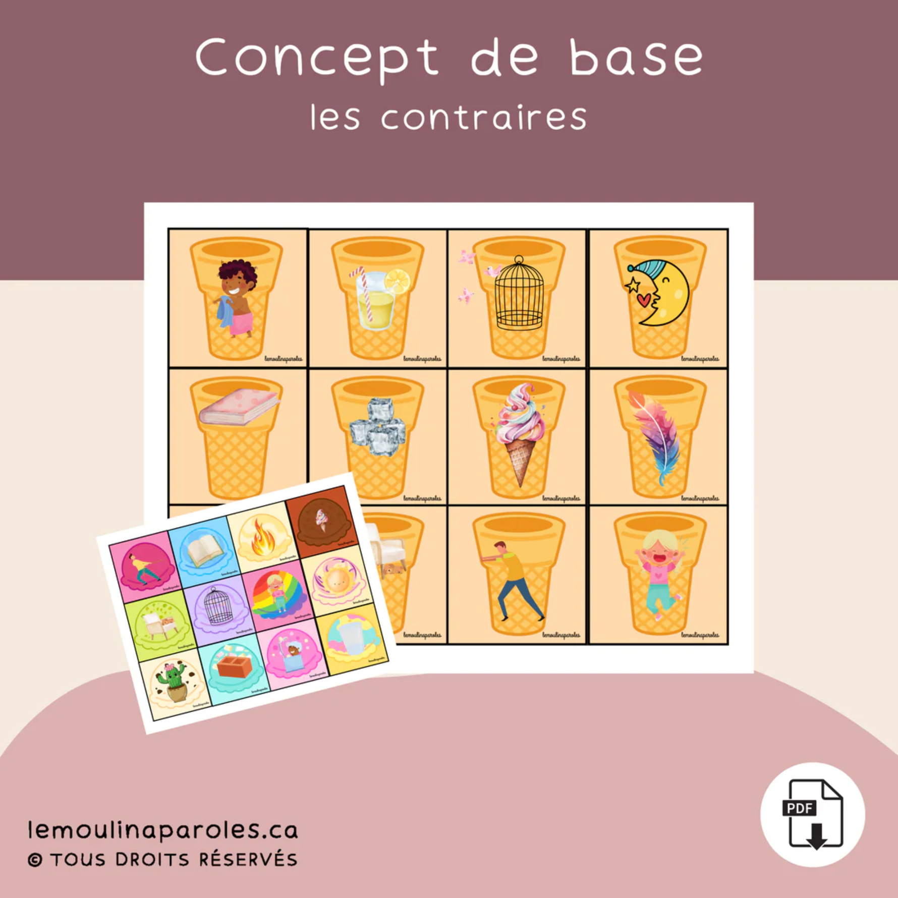 Jeu contraires enfants matériel orthophonie crème glacée