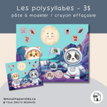Jeu éducatif mots de 3 syllabes avec pâte à modeler pour travailler la prononciation et la conscience syllabique.