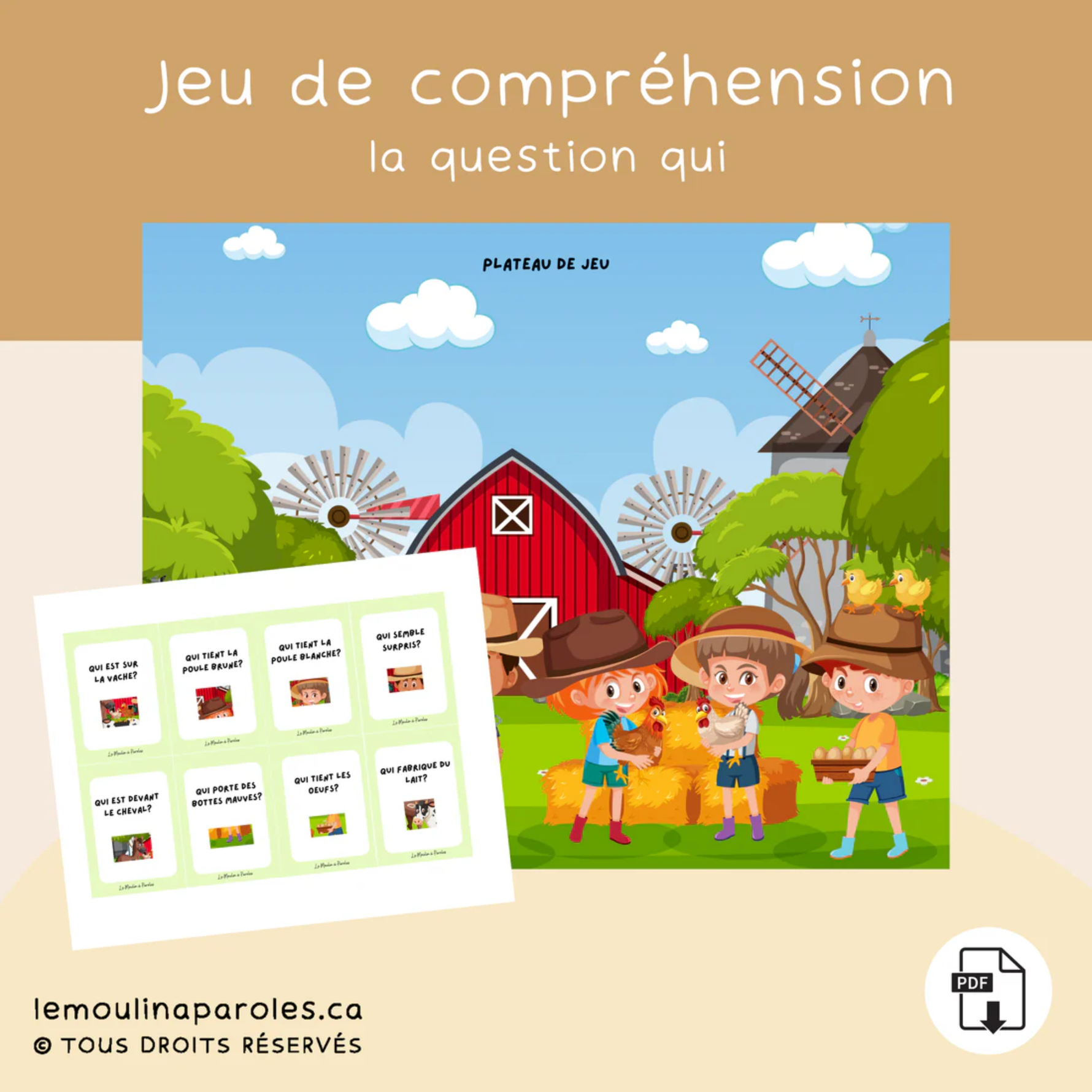 Jeu éducatif ferme enfants phrases complètes tracteur