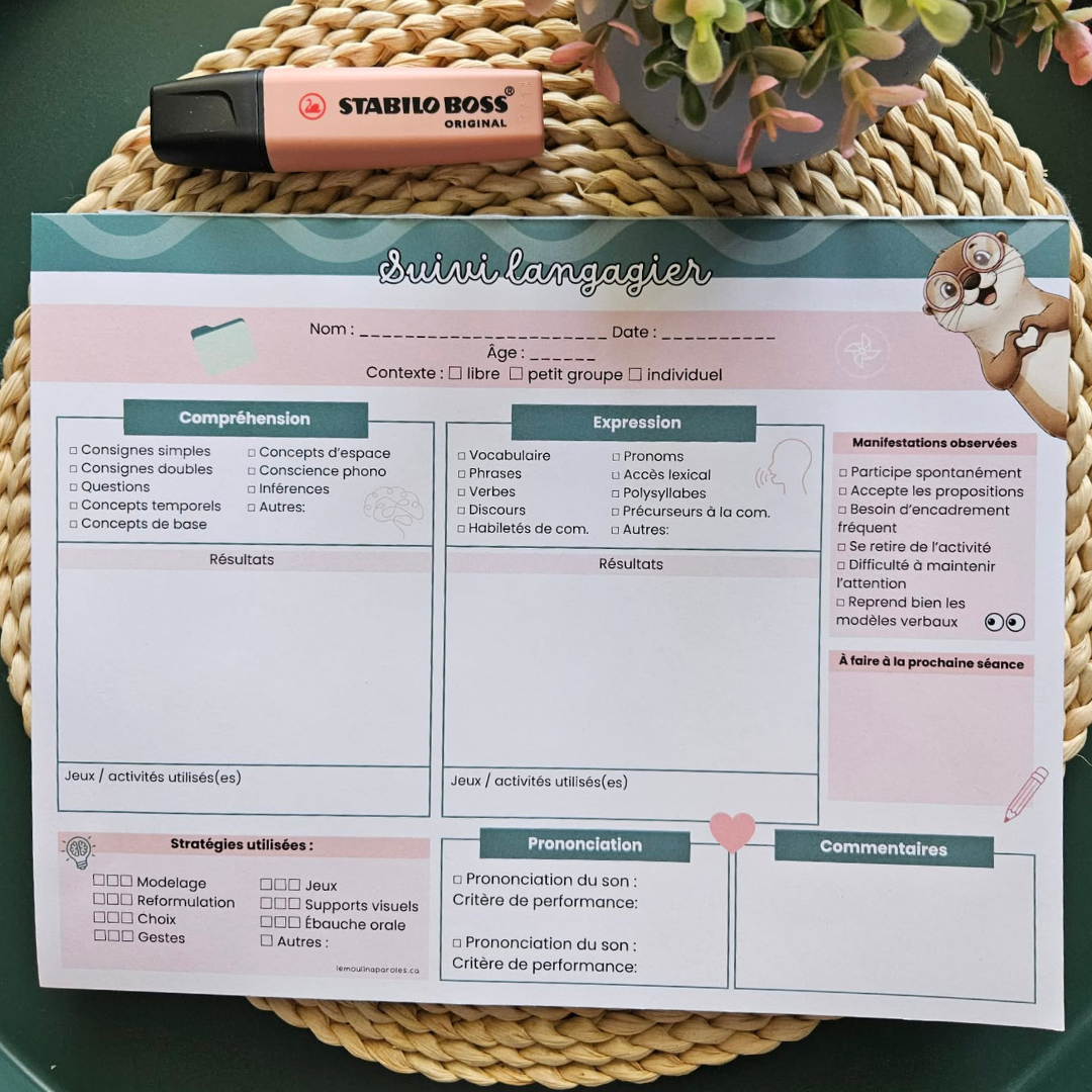 Bloc-notes langage enfant format 8.5 x 11 imprimé au Québec suivi structuré