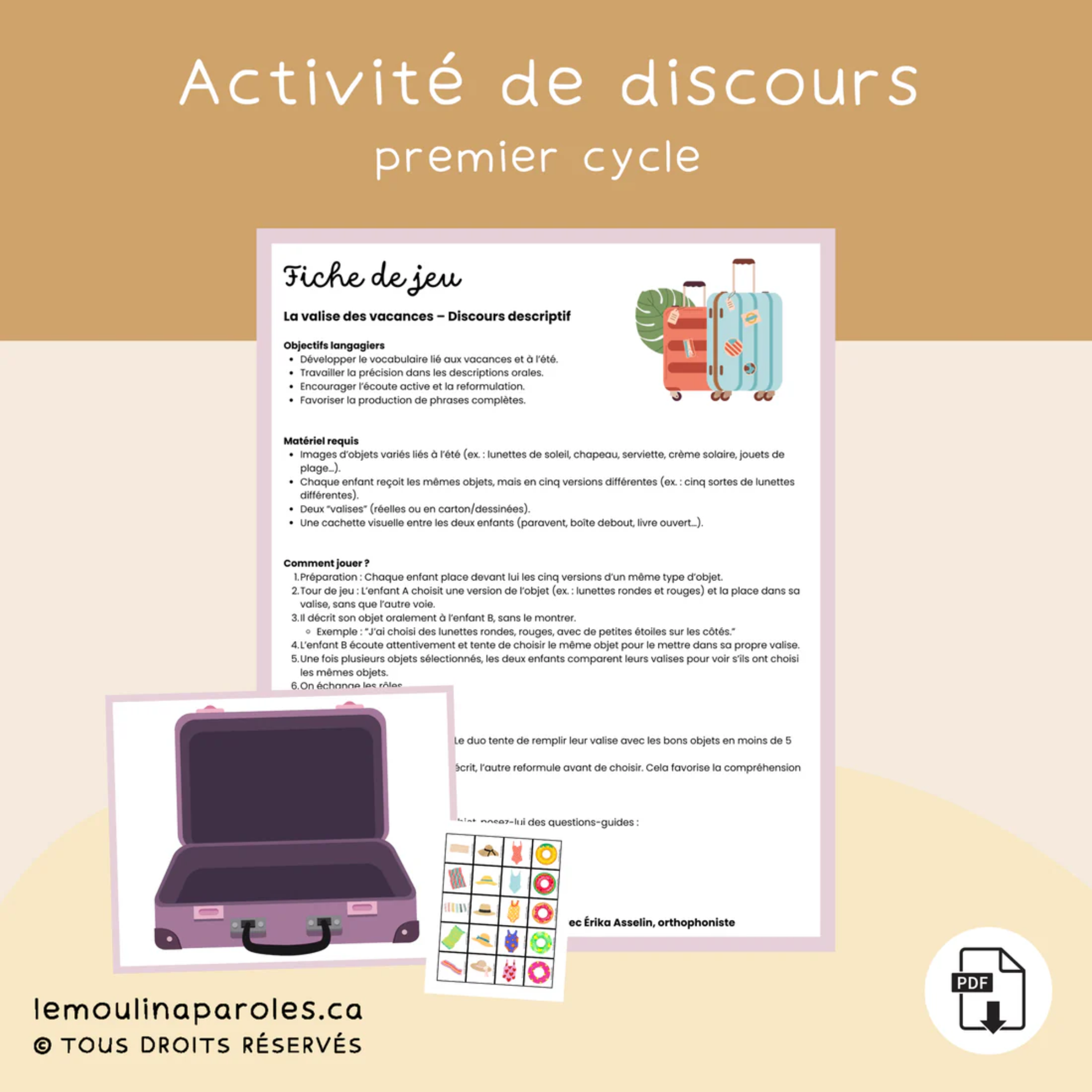 Activités imprimables de stimulation du langage sur le thème de l’été pour enfants de 3 à 8 ans.
