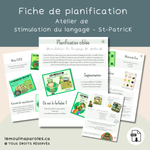 Planification gratuite Saint-Patrick – activités de stimulation du langage pour enfants avec lutins, trèfles et jeux éducatifs