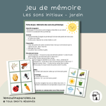 Trousse de conscience phonologique thème jardin pour enfants de 5 à 7 ans avec 8 jeux éducatifs sur les sons, syllabes et la prélecture.