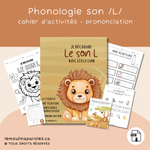 Cahier éducatif Je découvre le son L avec Léo le lion pour enfants maternelle orthophonie.