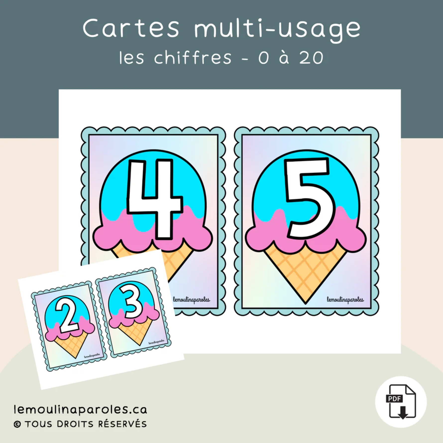 Cartes éducatives crème glacée stimulation du langage