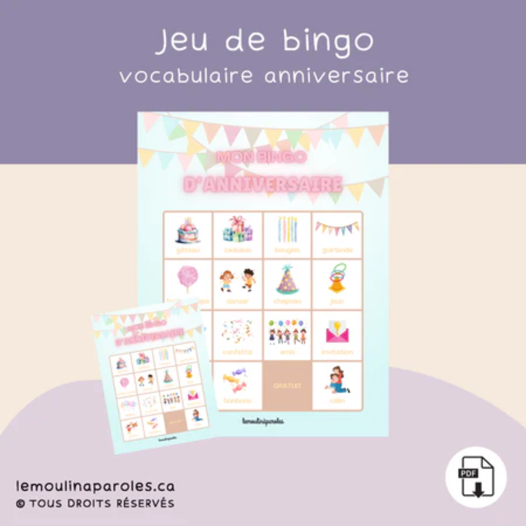 Jeux éducatifs vocabulaire anniversaire enfant