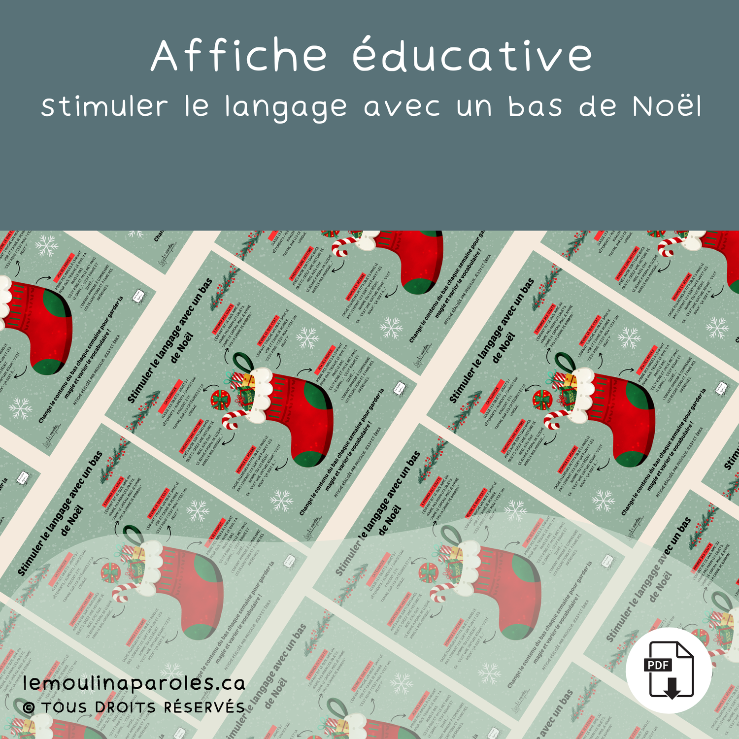 Affiche éducative - Comment stimuler le langage avec un bas de Noël – 6 idées d’activités