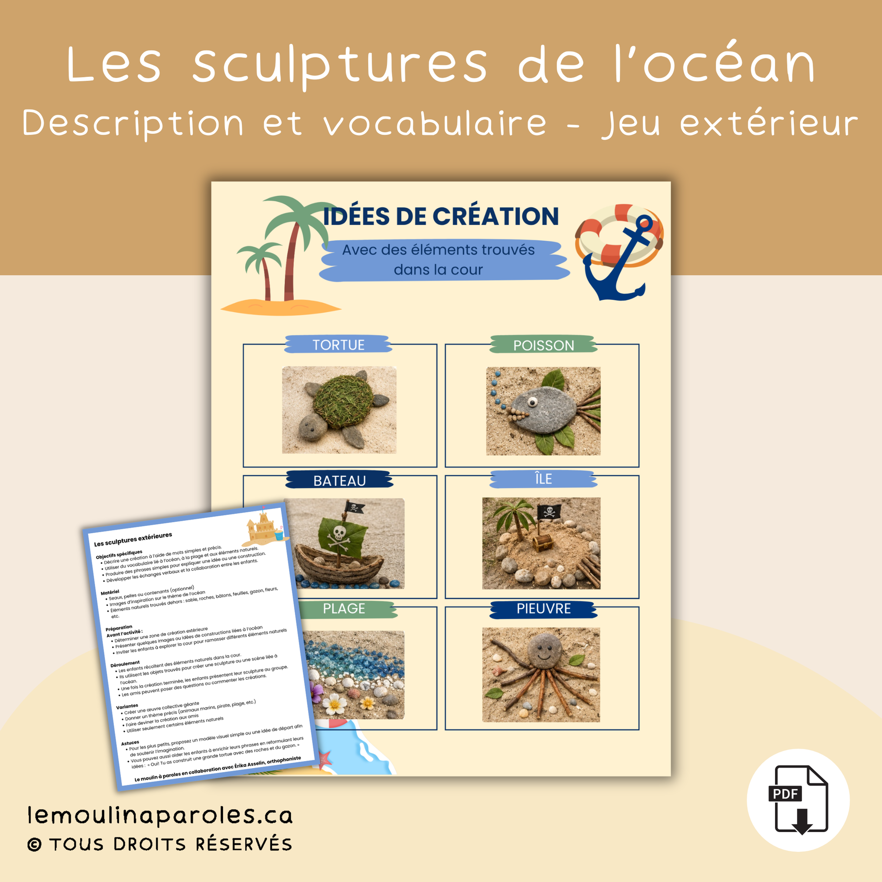 Trousse langage sous l’océan avec activités extérieures pour stimuler le langage chez les enfants préscolaires – Le Moulin à Paroles