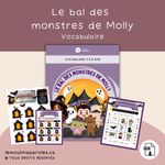 Bal des monstres de Molly, activité Halloween sur les émotions, le vocabulaire, les verbes et le mouvement pour enfants de 3 à 5 ans.