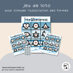 Loto éducatif des formes avec pingouins – jeu préscolaire à imprimer PDF