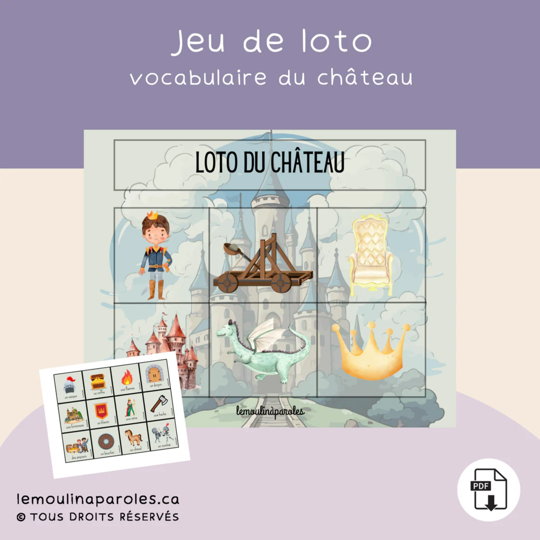 Jeux éducatifs château vocabulaire enfant préscolaire
